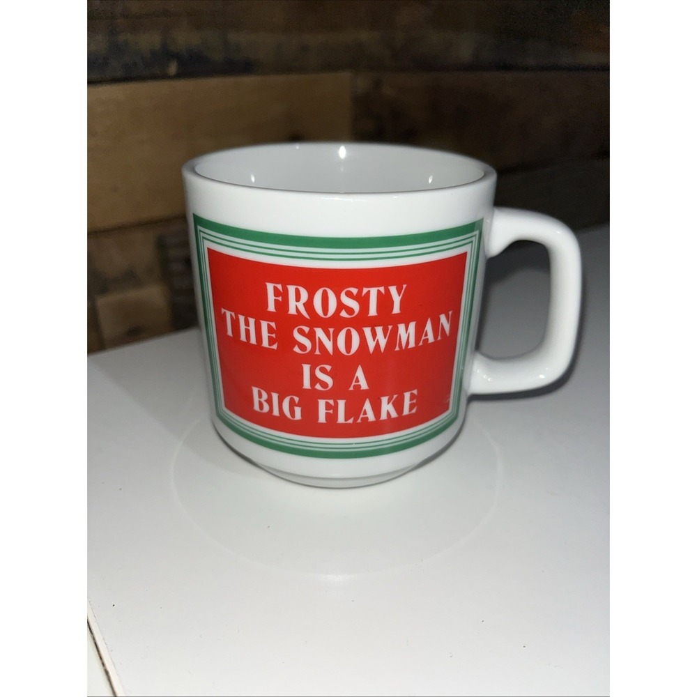 Vintage Papel Funny Ceramic Christmas Mug "Frosty The Snowman Is‎ A Big Flake"